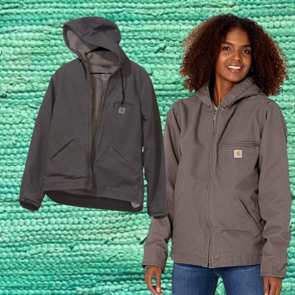 Carhartt Women's Sherpa Lined Sandstone Sierra Jacket in Taupe Gray - Picture 3 of 17